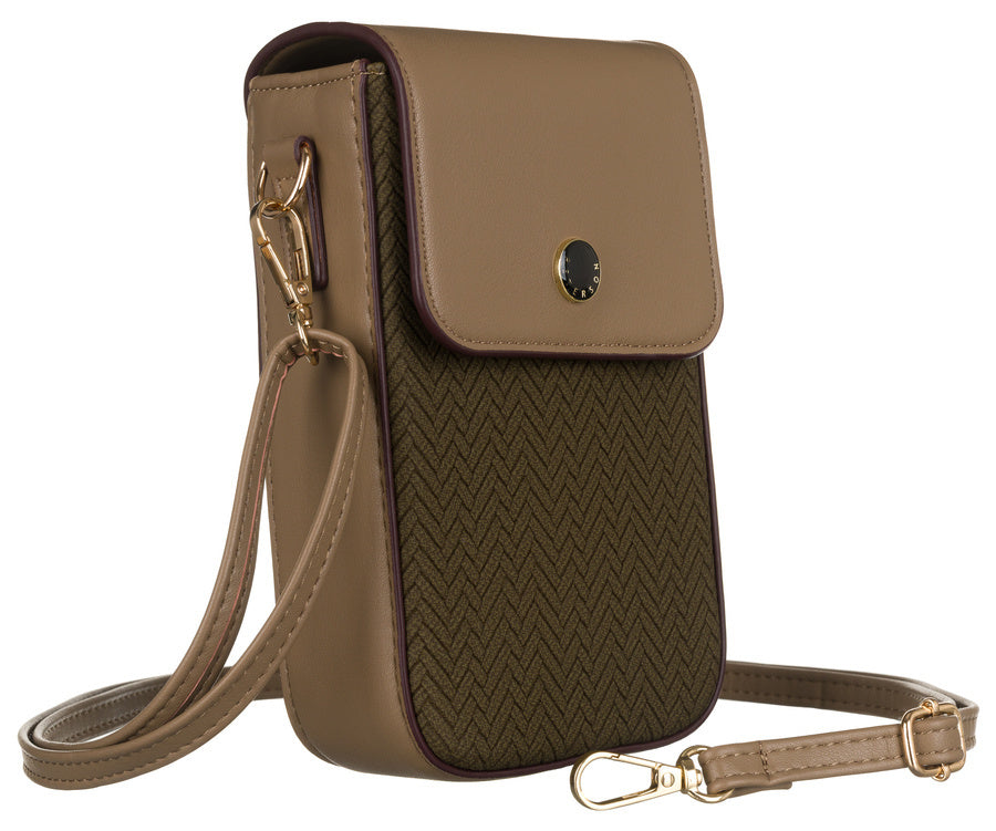 Peterson sieviešu mini rokassomiņa-maciņš no ekoloģiskās ādas ar dekoratīvu vāciņu, brūna RM32