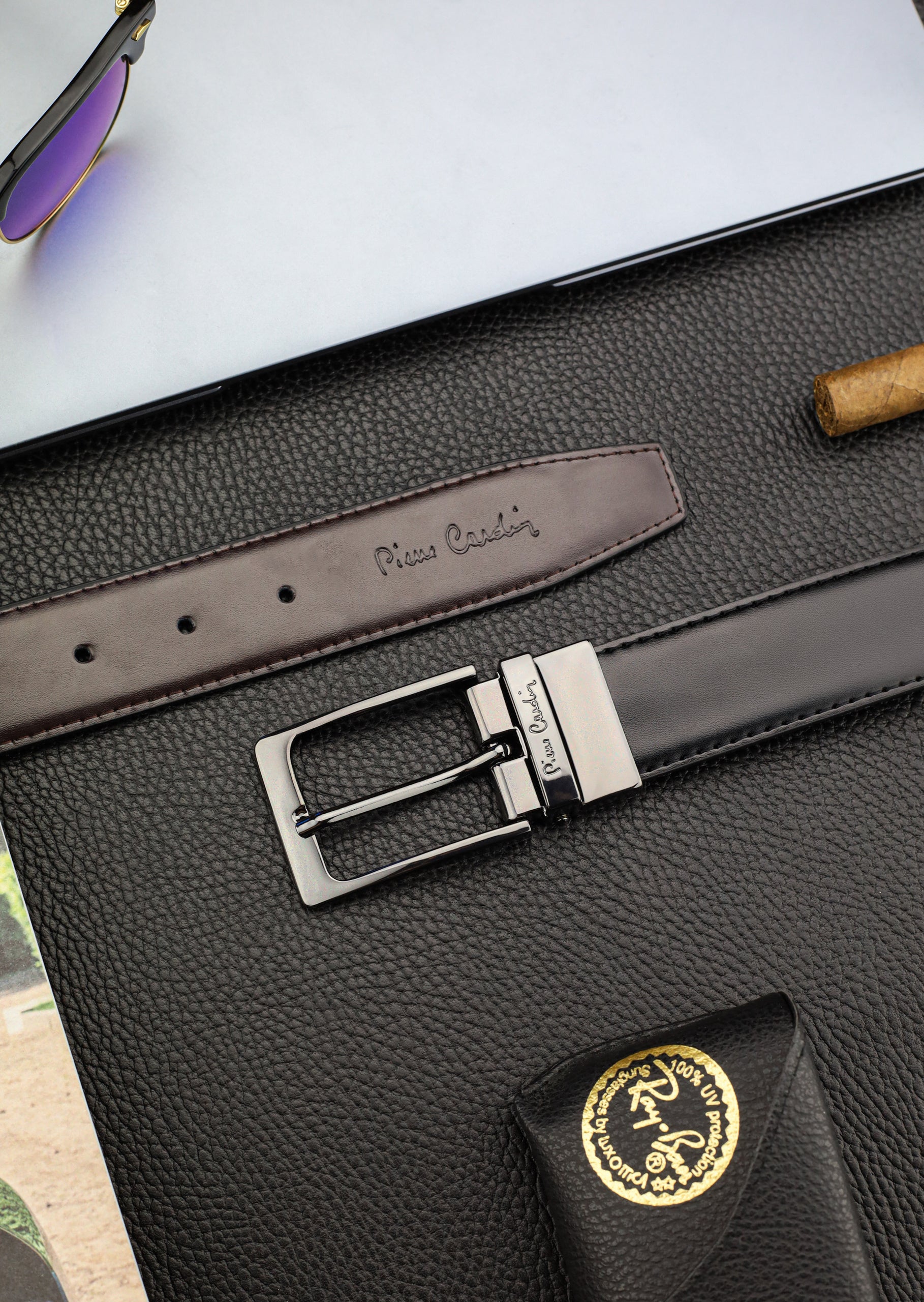 Vīriešu josta Pierre Cardin 115 cm, melna/brūna