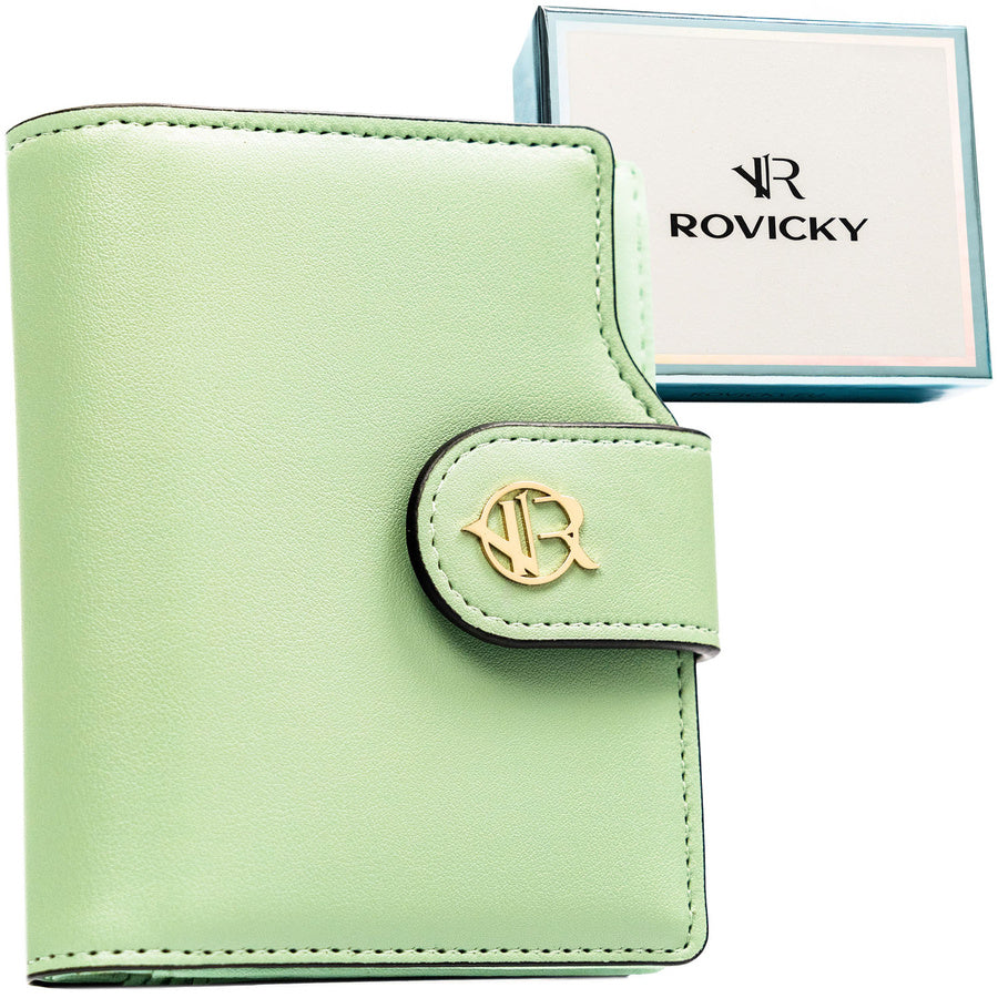 Moteriška vertikali piniginė „Rovicky“ iš ekologiškos odos, žalia, su spaude ir užtrauktuku ST66