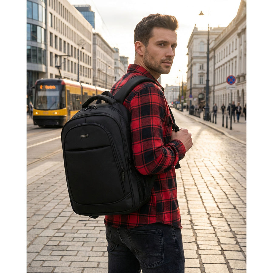 Ietilpīga ceļojumu mugursoma lidmašīnai (38×27×16 cm) „Rovicky“, poliestera, melna