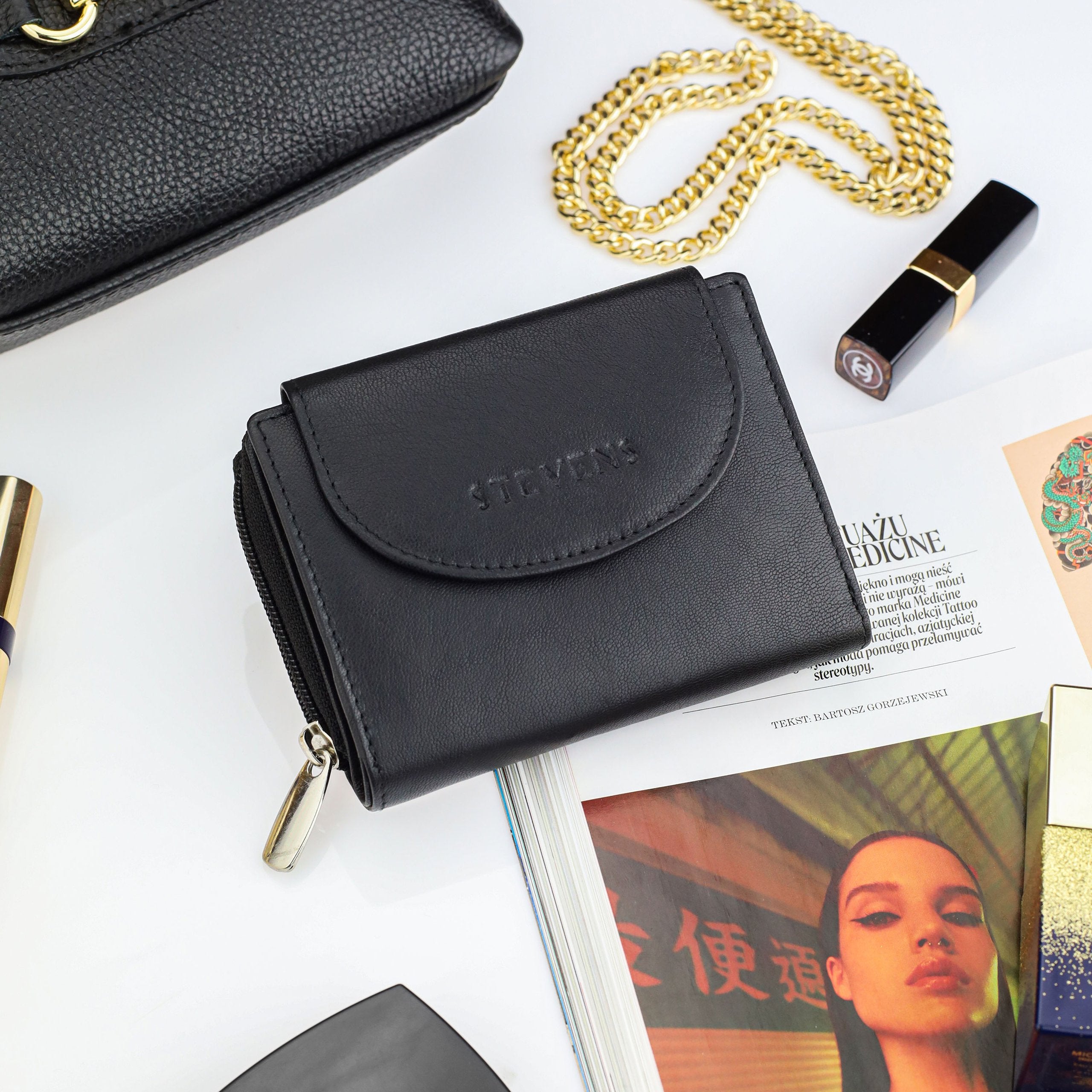 Sieviešu ādas maks Stevens, melns, ar RFID aizsardzību Z01-D03