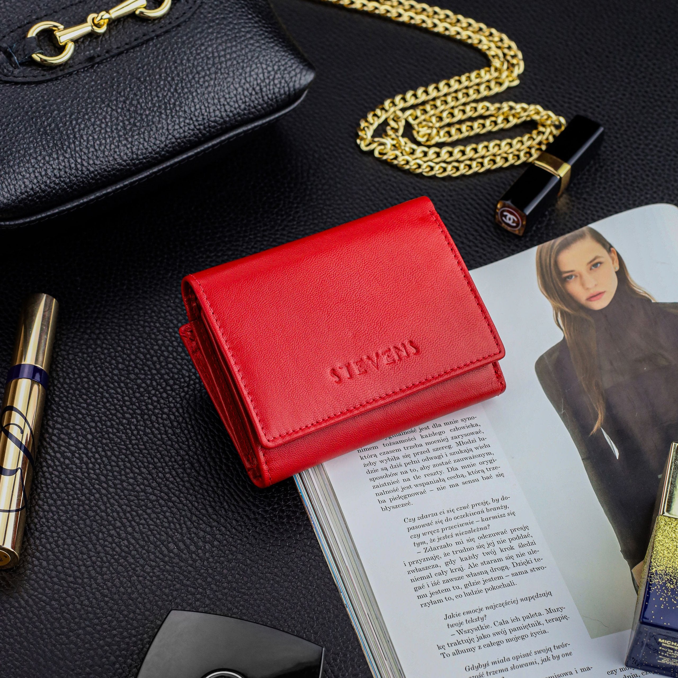 Sieviešu ādas maks Stevens, sarkans, ar RFID aizsardzību Z01-D02