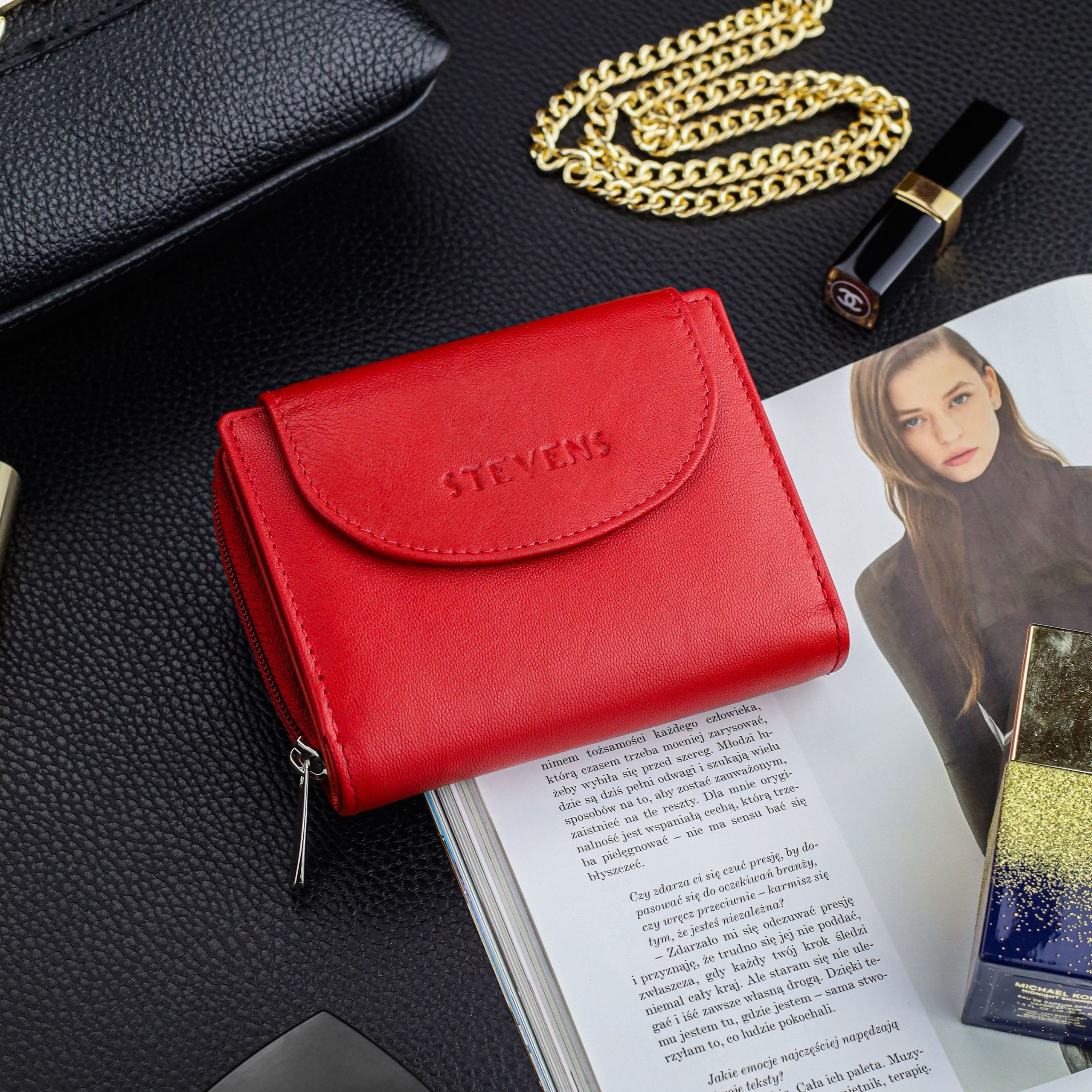 Sieviešu ādas maks Stevens, sarkans, ar RFID aizsardzību Z01-D03