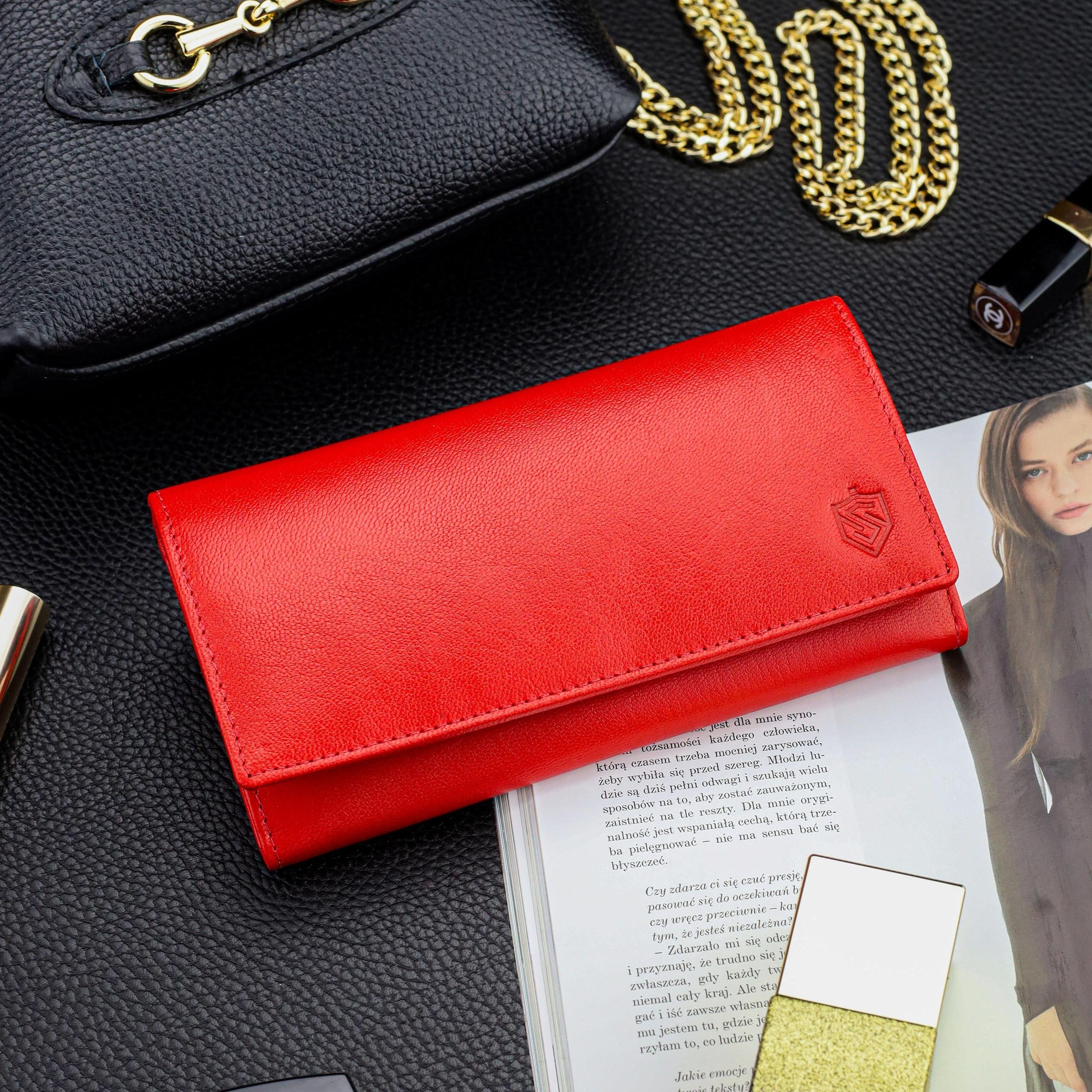 Sieviešu ādas maks STEVENS Extended Z02-063M sarkans ar RFID aizsardzību D1885