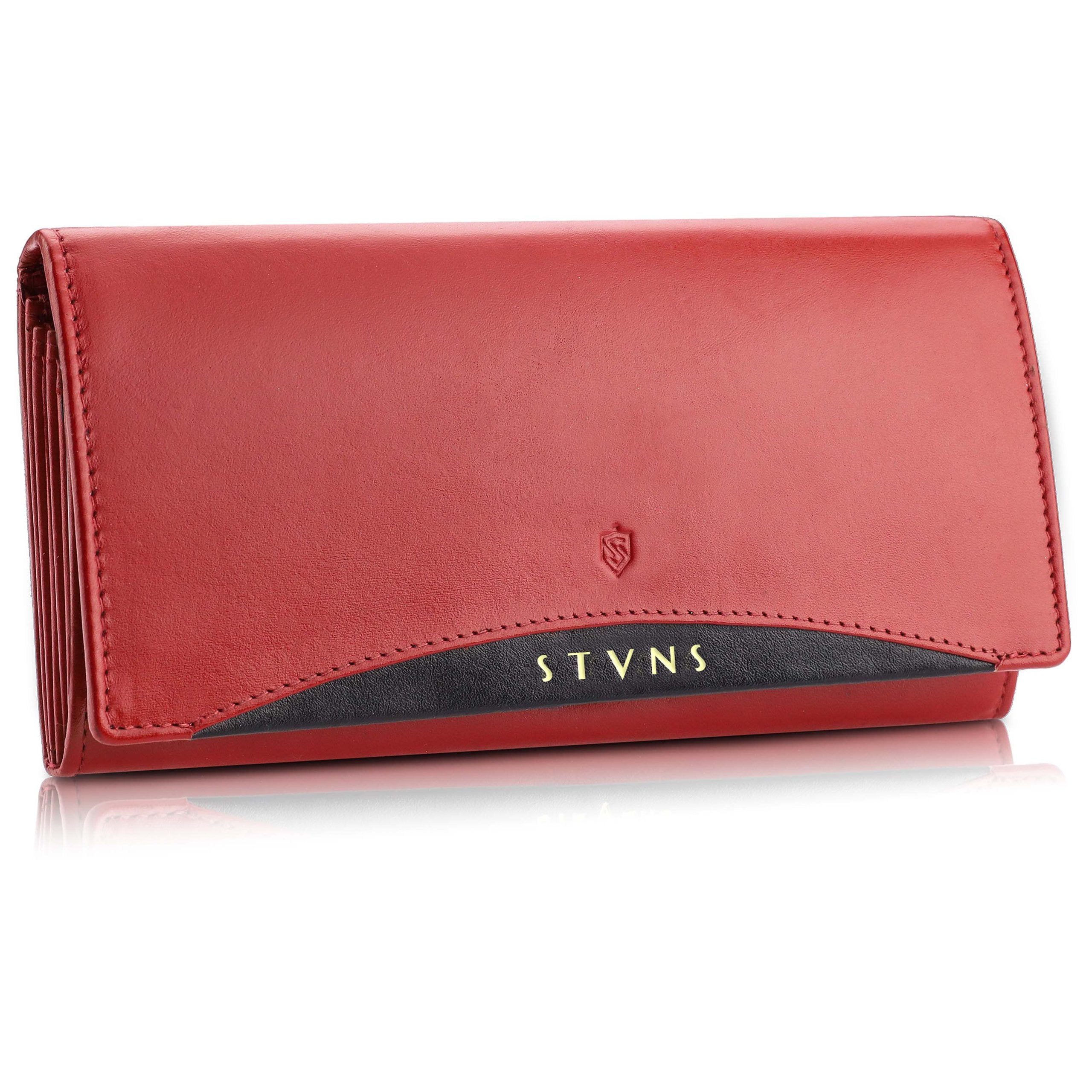 Sieviešu ādas maks STEVENS Z02 / RB-063M Pagarināts sarkans ar RFID aizsardzību D1884