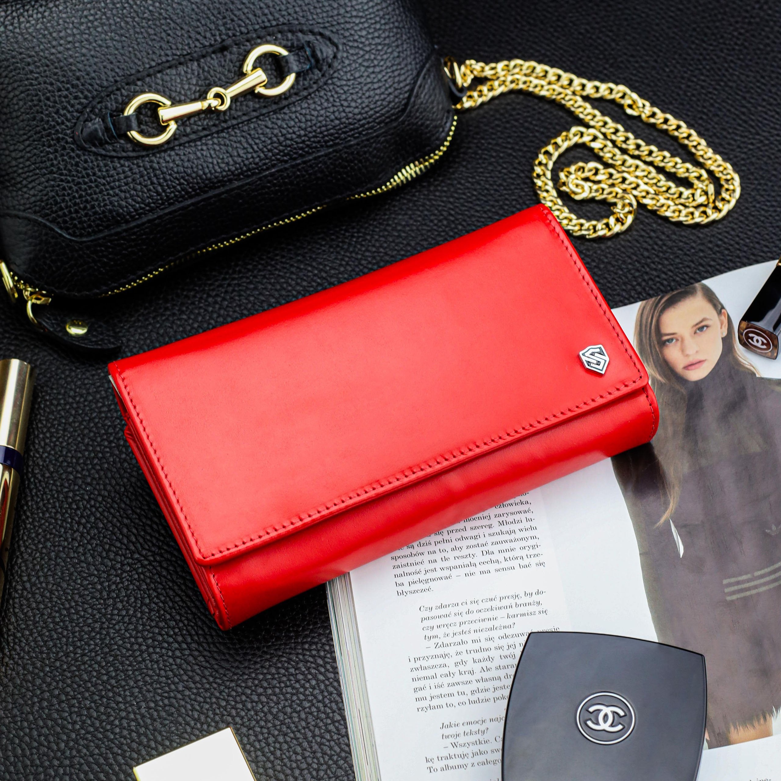 Sieviešu ādas maks STEVENS Z03-063M sarkans ar RFID aizsardzību D1883