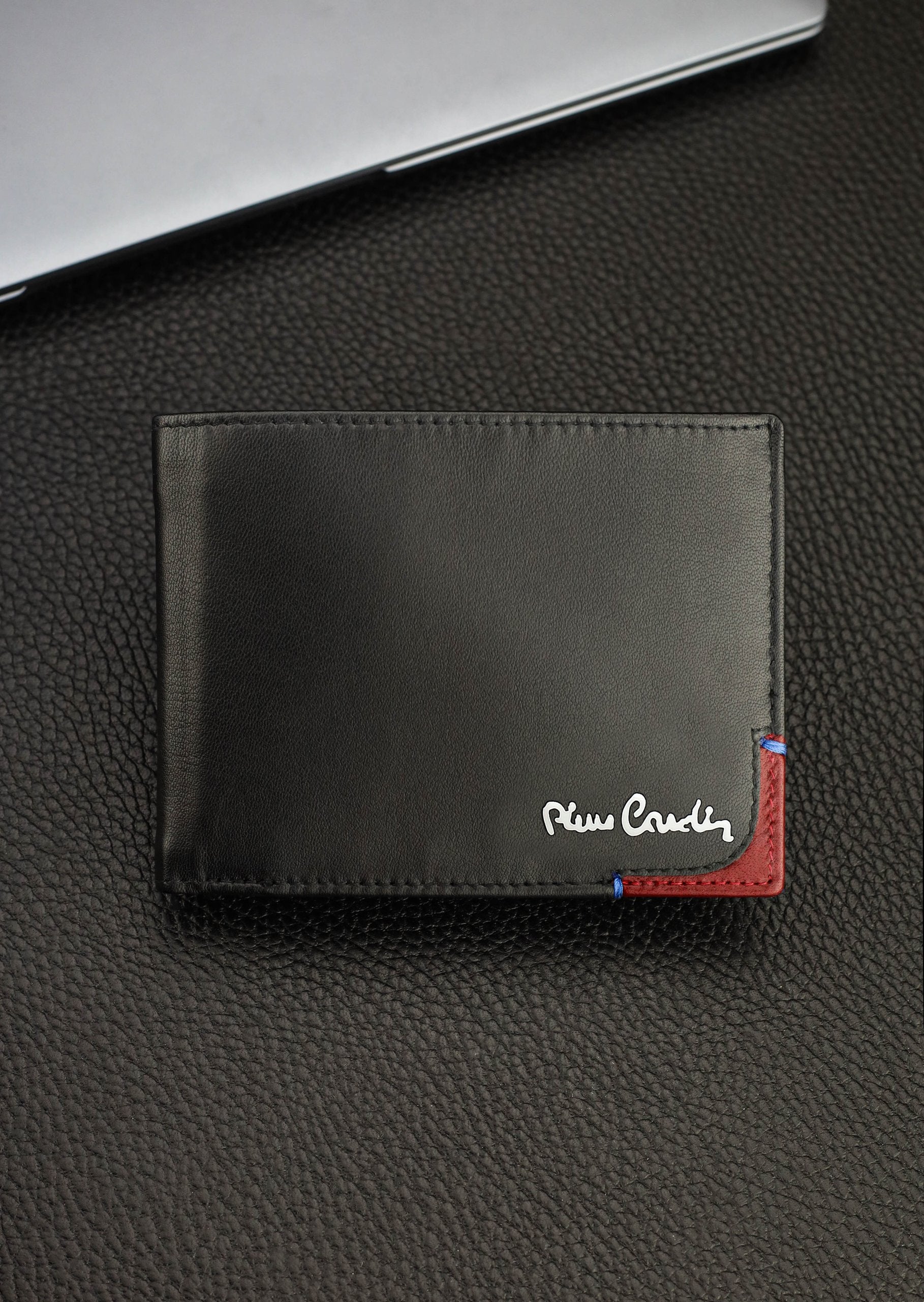 Vīriešu maks Pierre Cardin, melni sarkans, īsta āda, RFID aizsardzība 75TILAK