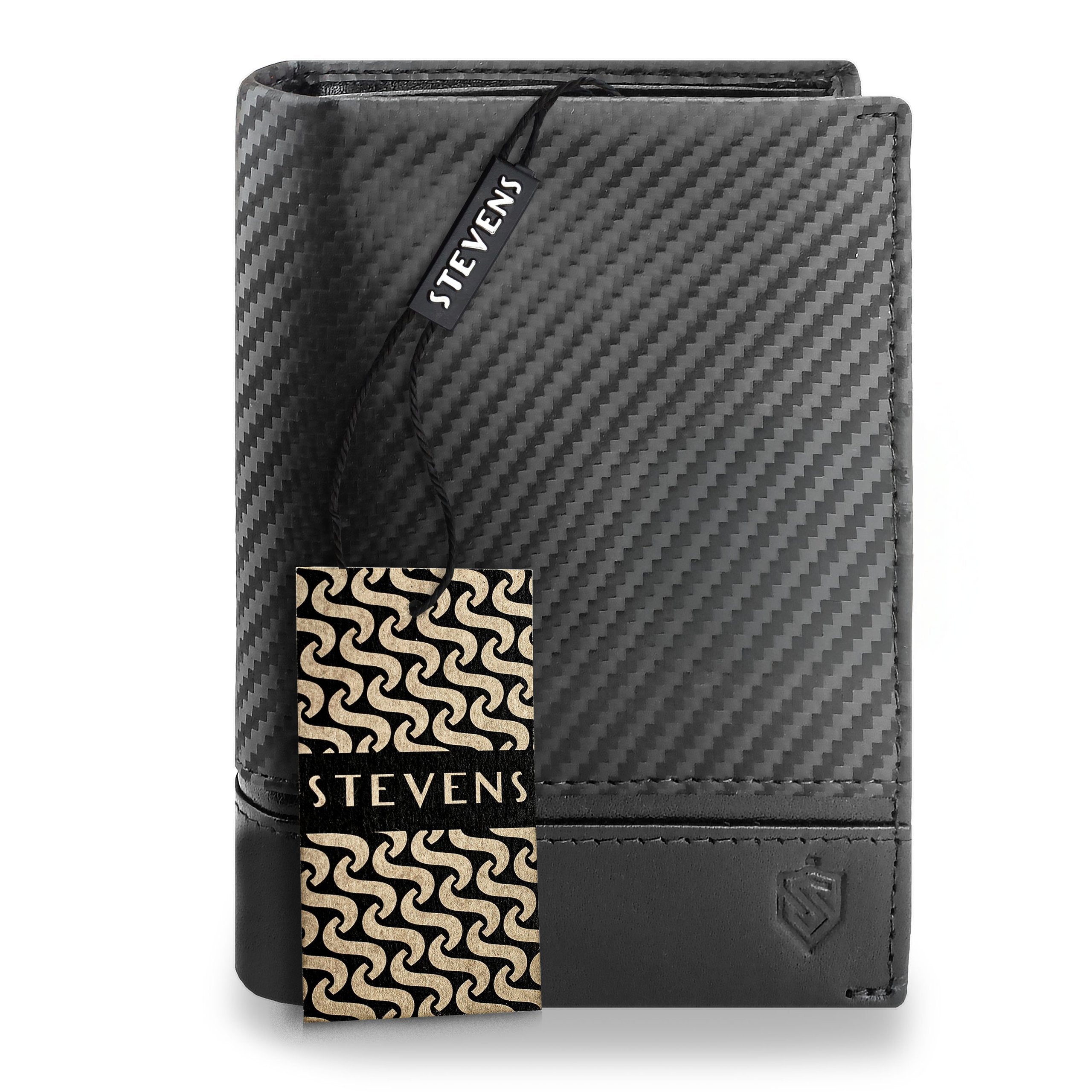 Vīriešu ādas maks Stevens, melns, ar oglekļa šķiedras pārklājumu un RFID aizsardzību 02-326-R