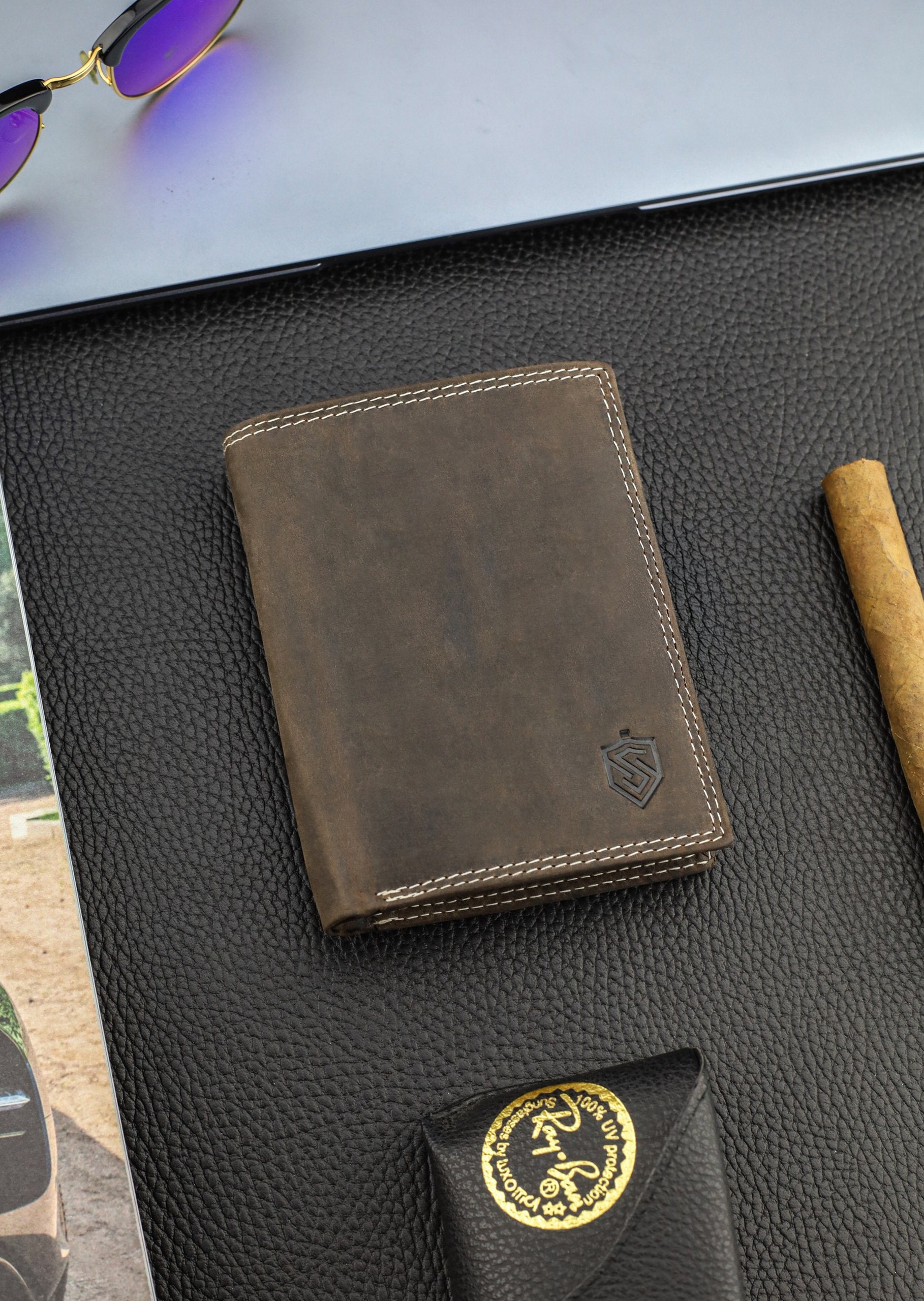 Vīriešu ādas maks STEVENS ar RFID aizsardzību, brūnā krāsā S194