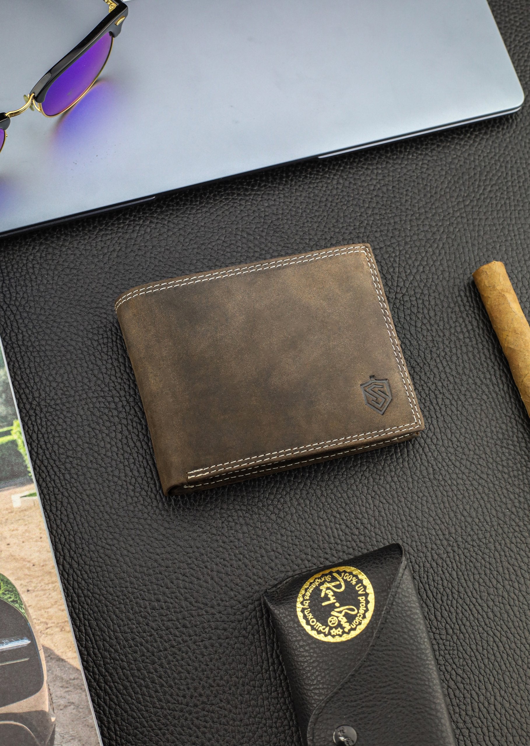 Vīriešu ādas maks STEVENS ar RFID aizsardzību, brūnā krāsā S195