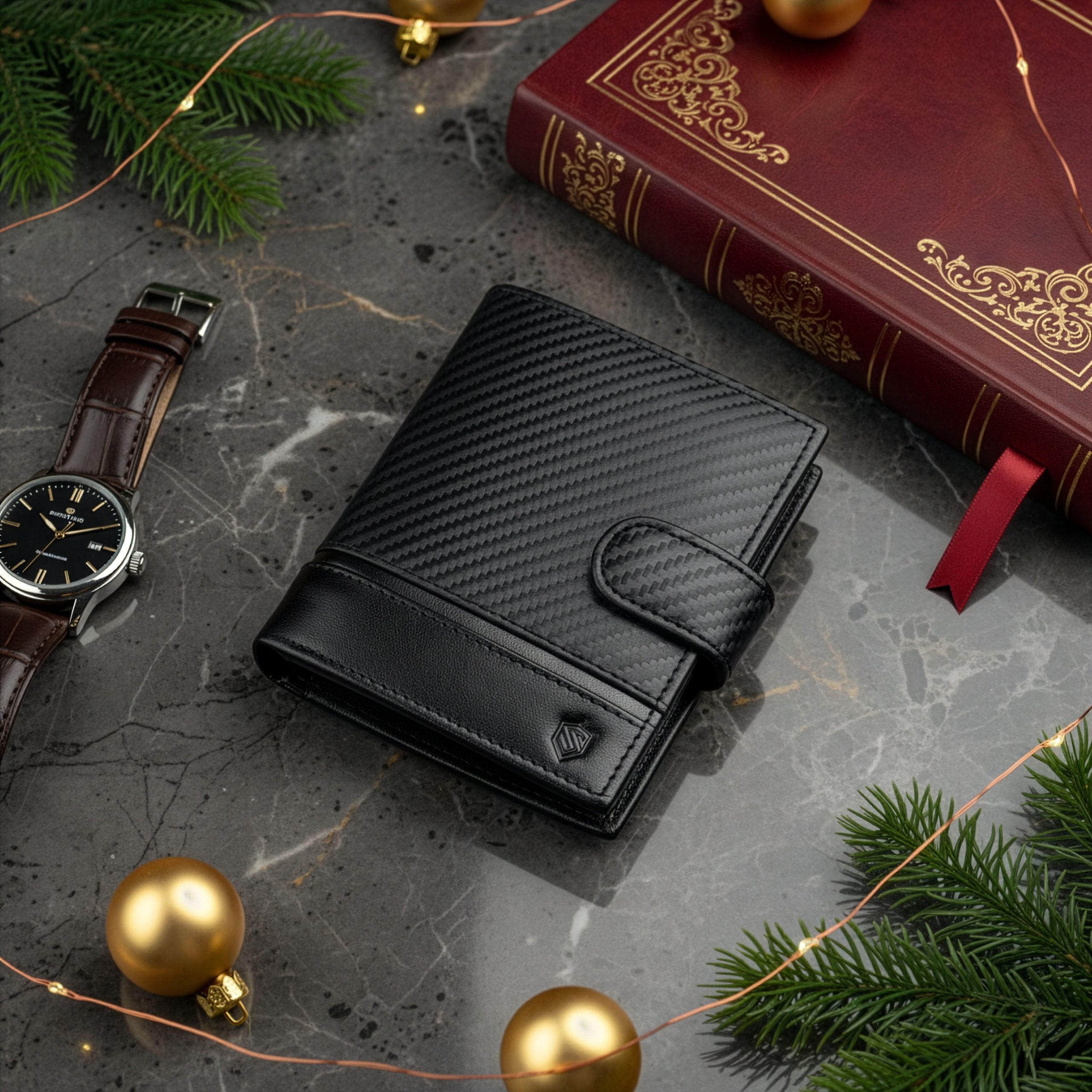 Vīriešu ādas maks Stevens Carbon, melns, ar RFID aizsardzību 02-326A-R