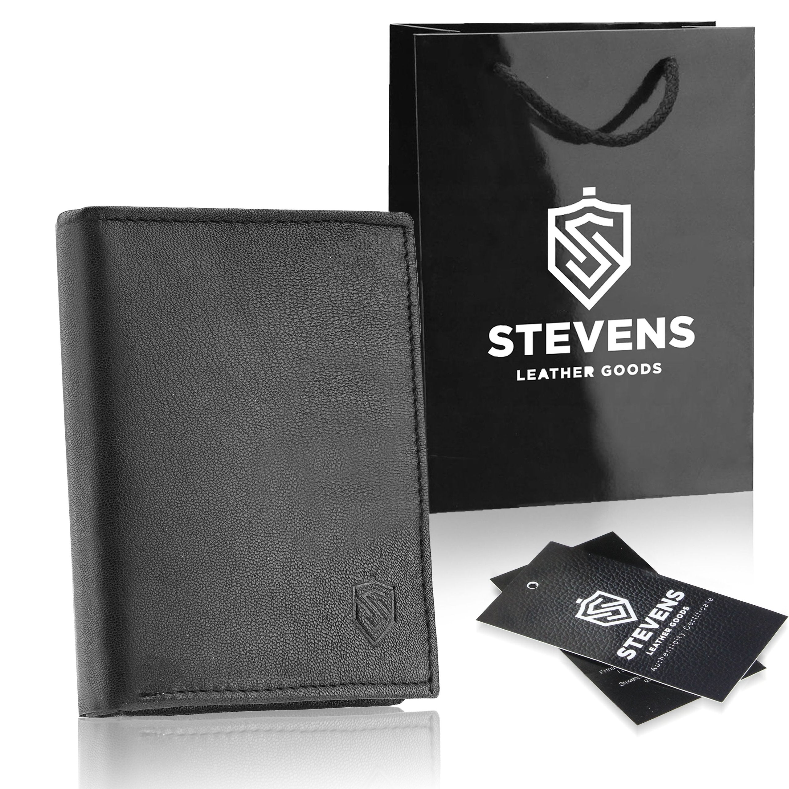Vīriešu ādas maks STEVENS ar maisiņu, melns, ar RFID aizsardzību 326