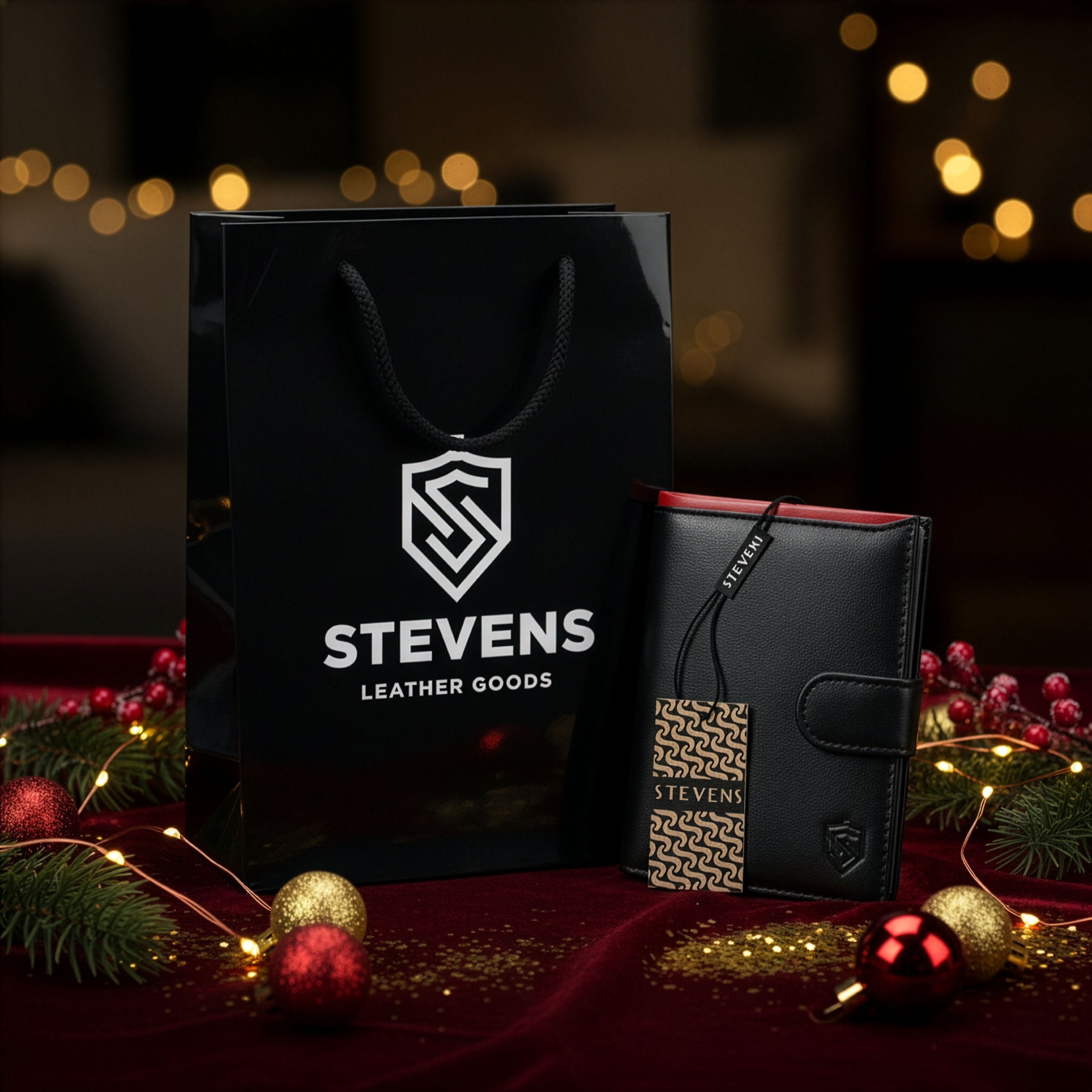 Vīriešu ādas maks STEVENS ar maisiņu, melns, ar RFID aizsardzību Z06-326A