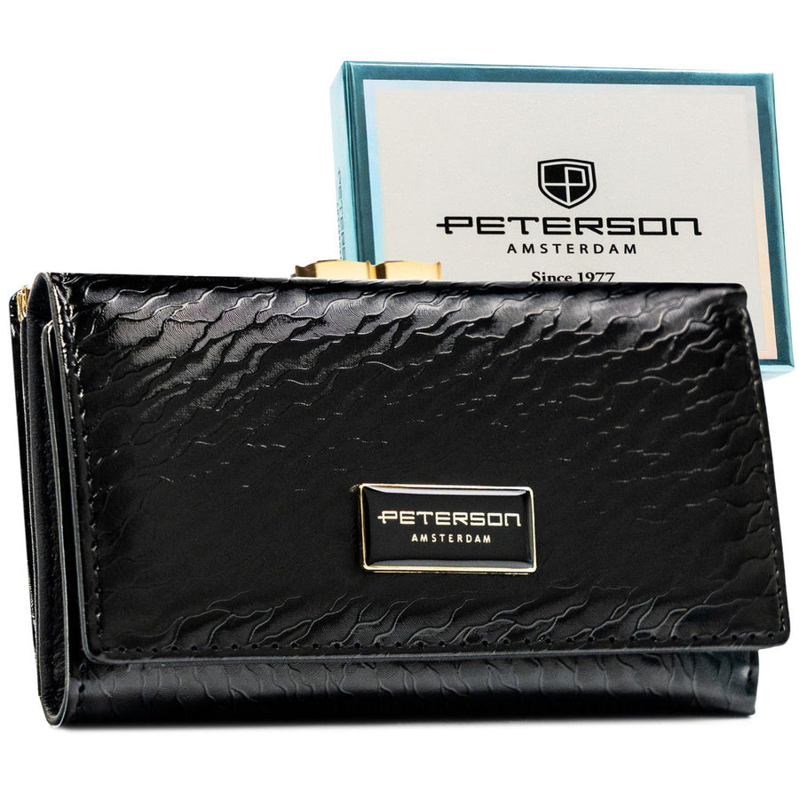 Moteriška „Peterson“ piniginė su užsegimu, juoda, odinė ST89