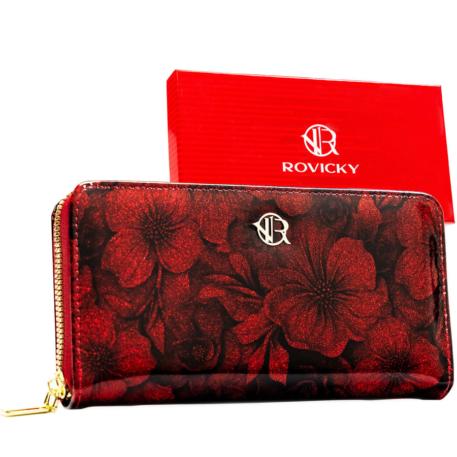 Moteriška „Rovicky“ piniginė–dėklas iš ekologiškos odos, raudona, su gėlių raštu ST98
