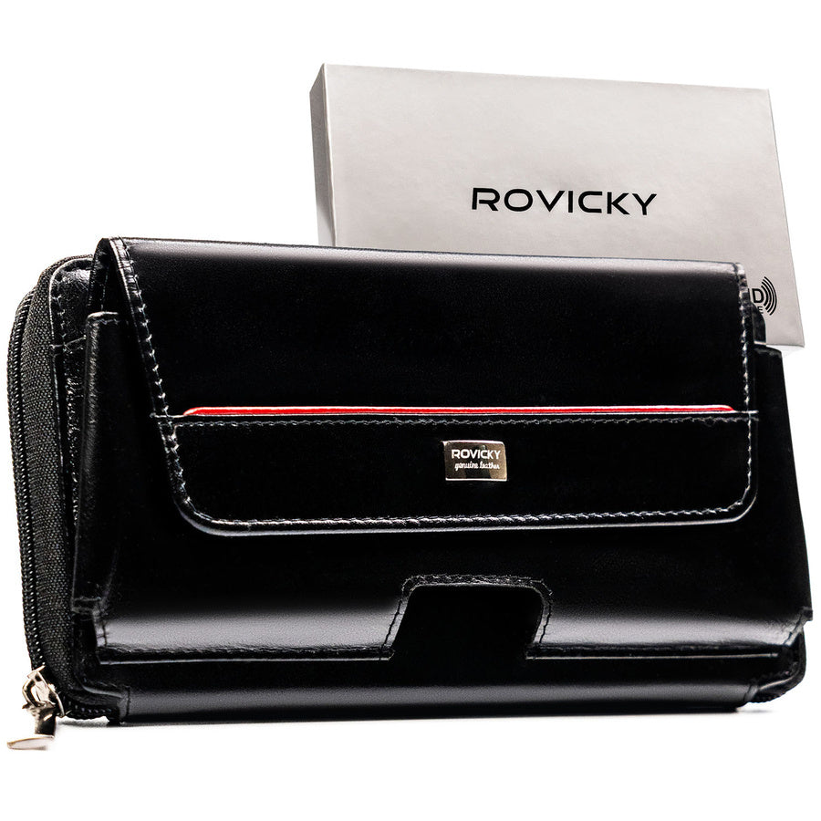 Īstas ādas vīriešu maks Rovicky, melns/sarkans 043-NBAR