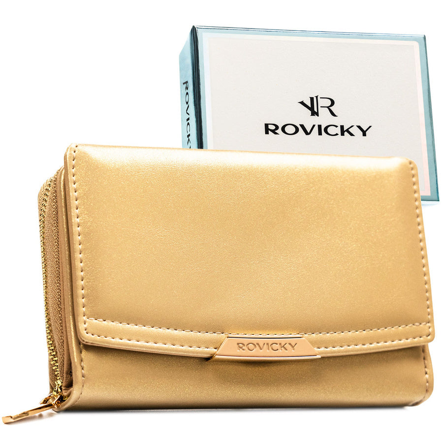 Vidutinio dydžio moteriška tamsiai smėlio spalvos ekologiškos odos piniginė, talpinanti automobilio registracijos liudijimą – Rovicky ST65