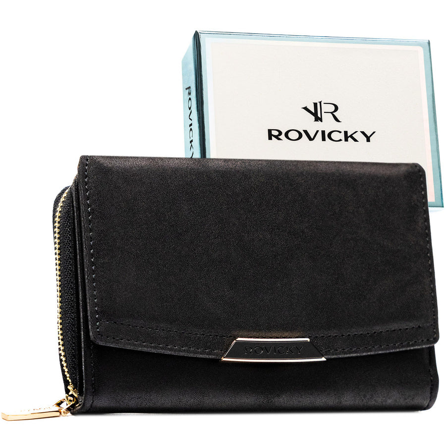 Vidutinio dydžio moteriška „Rovicky“ piniginė iš ekologiškos odos, juoda, talpinanti automobilio registracijos liudijimą ST63