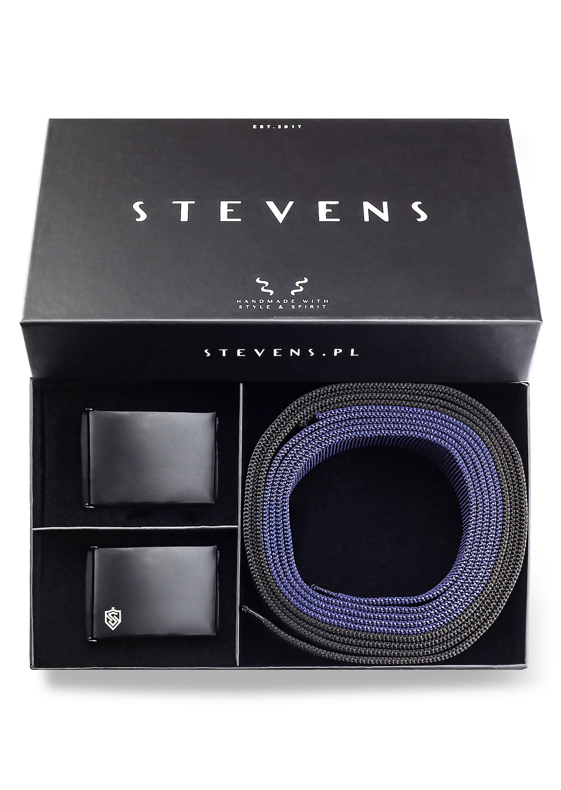 Vīriešu jostu komplekts Stevens, melns un tumši zils