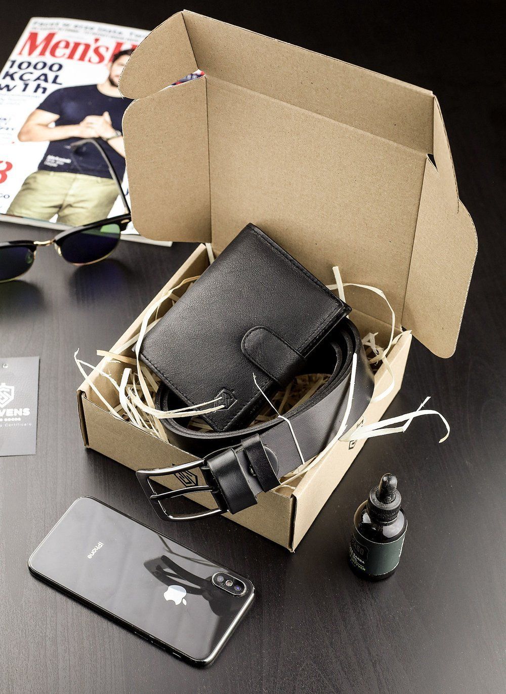 Dāvanu komplekts vīriešu makam un jostai Stevens, melns D152