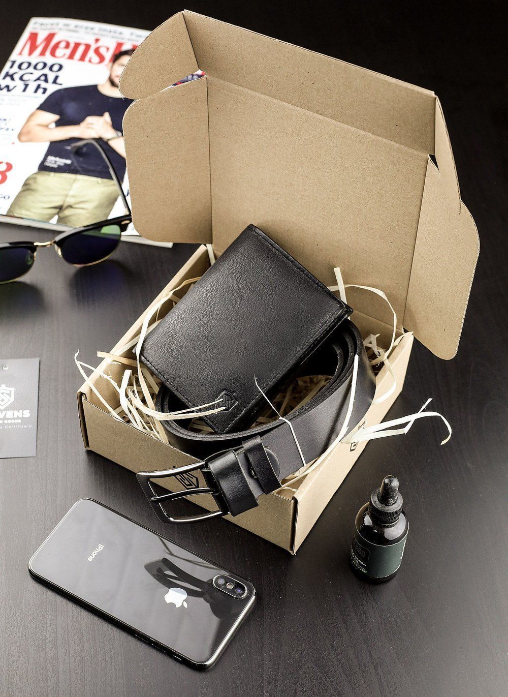 Dāvanu komplekts vīriešu makam un jostai Stevens, melns D153