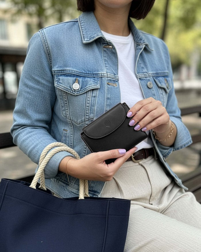 Sieviešu ādas maks STEVENS, melns D1871