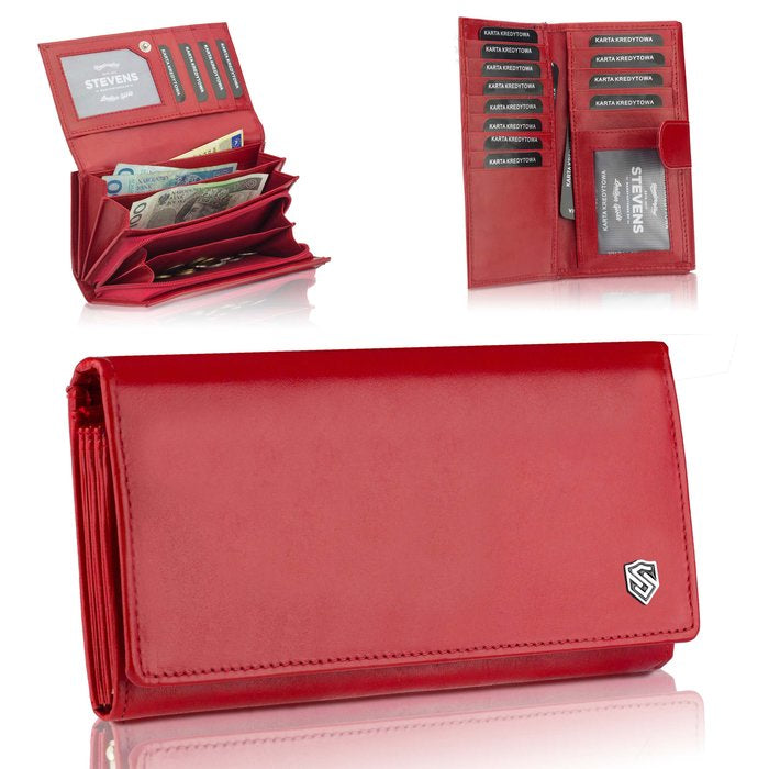 Sieviešu ādas maks "STEVENS" Z03-210 sarkans ar RFID aizsardzību D1810