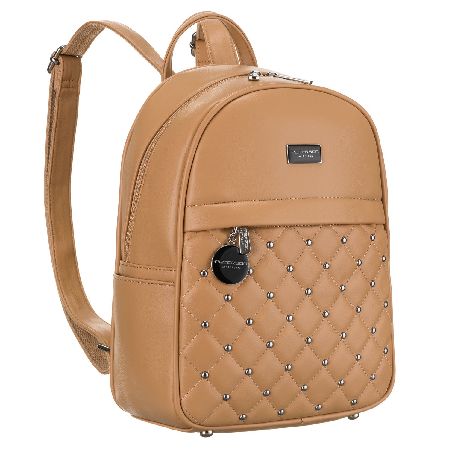 Sieviešu maza izmēra eko ādas Peterson mugursoma, bēša P01.