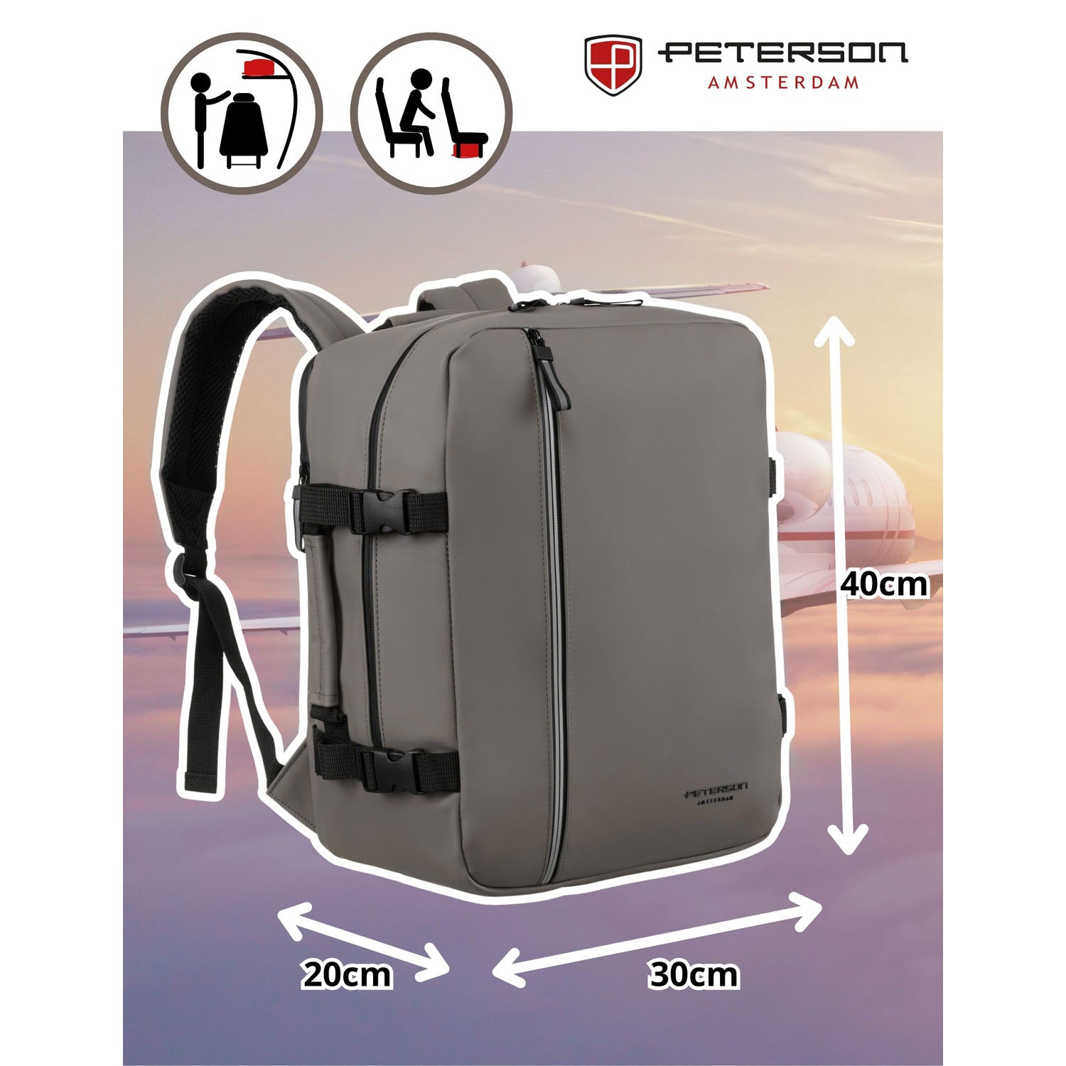 Liela unisex mugursoma Peterson, pelēka