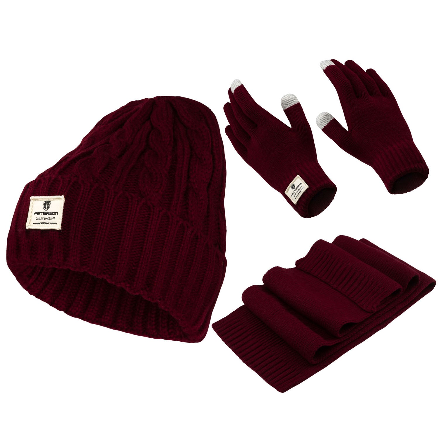 Cepure, cimdi un šalle sievietēm Peterson, bordo krāsā S12