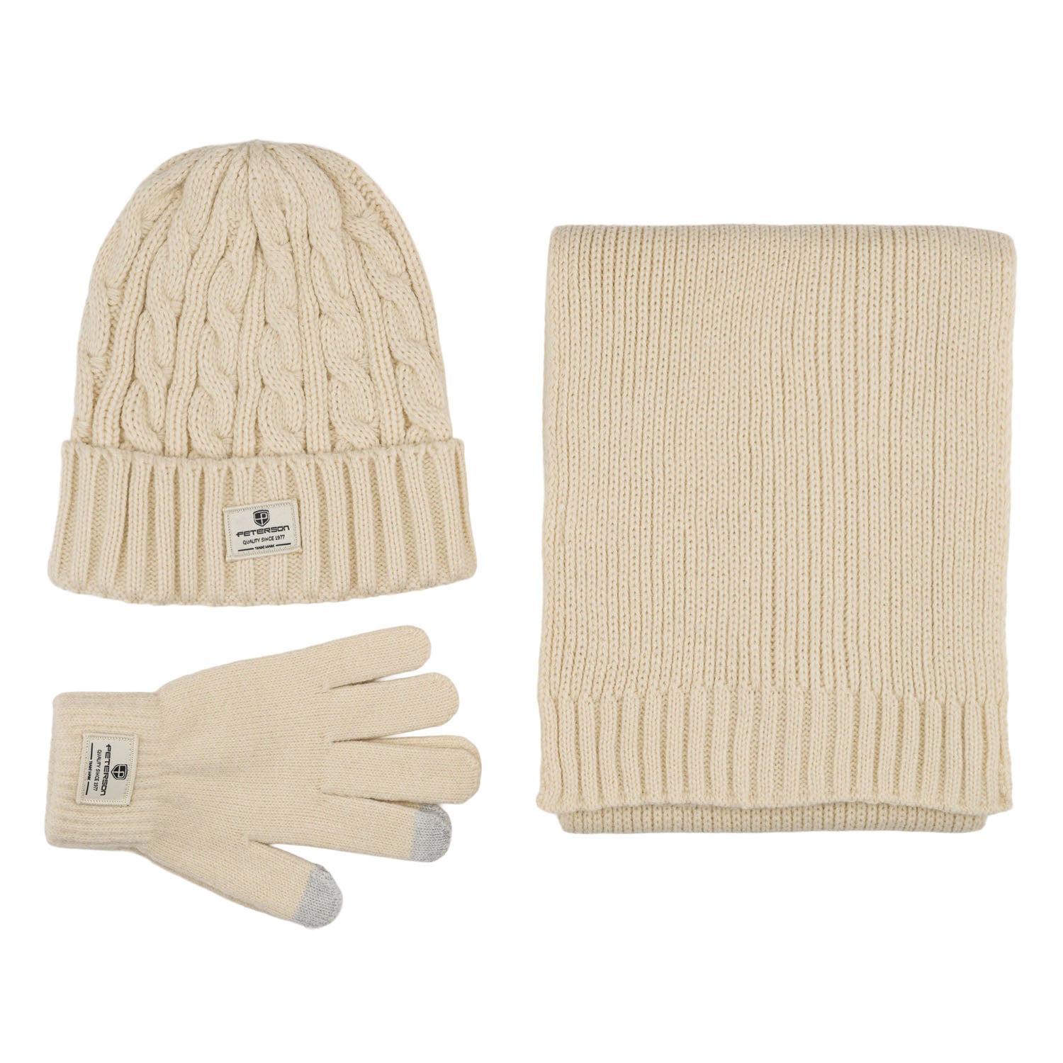 Cepure, cimdi un šalle sievietēm Peterson, smilšu krāsā S13