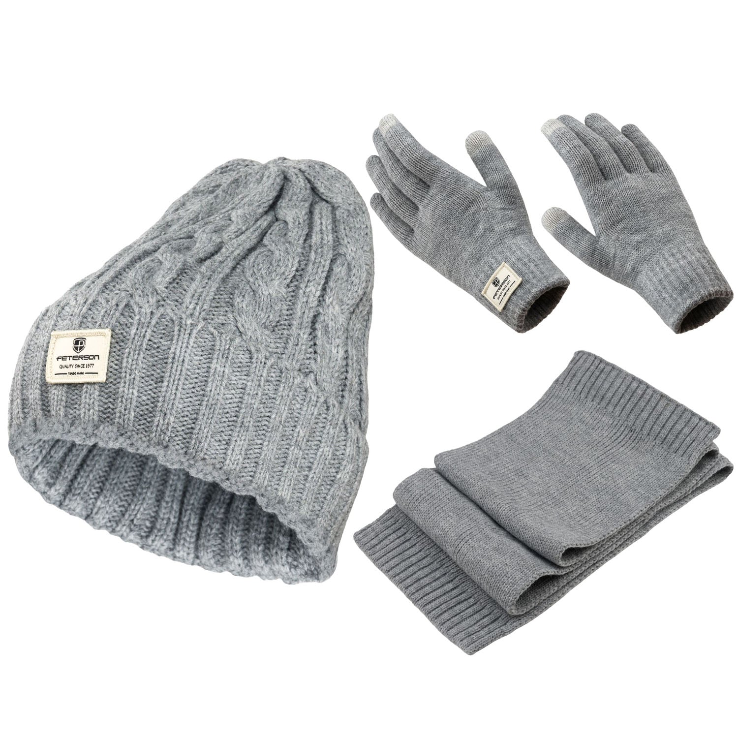 Cepure, cimdi un šalle sievietēm Peterson, gaiši pelēkā krāsā S14