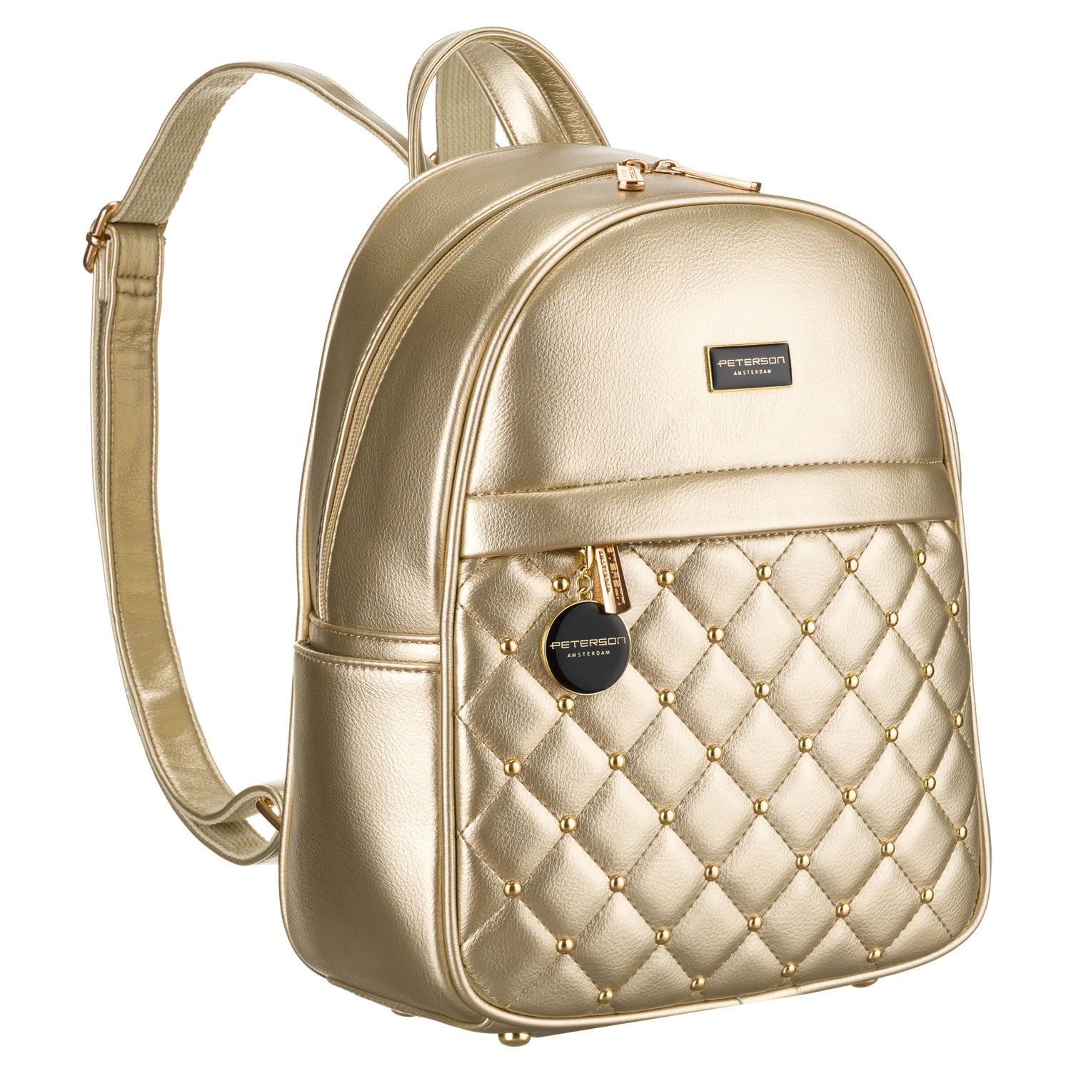 Sieviešu maza, spīdīga eko ādas mugursoma Peterson, zelta krāsā P01.