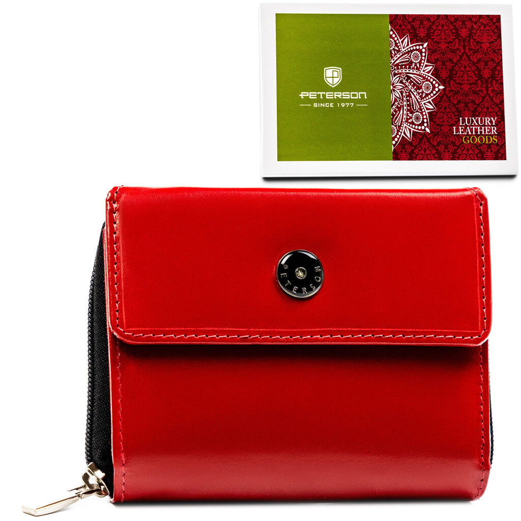 Sarkans sieviešu ādas maks ar lielu nodalījumu monētām - Peterson D4