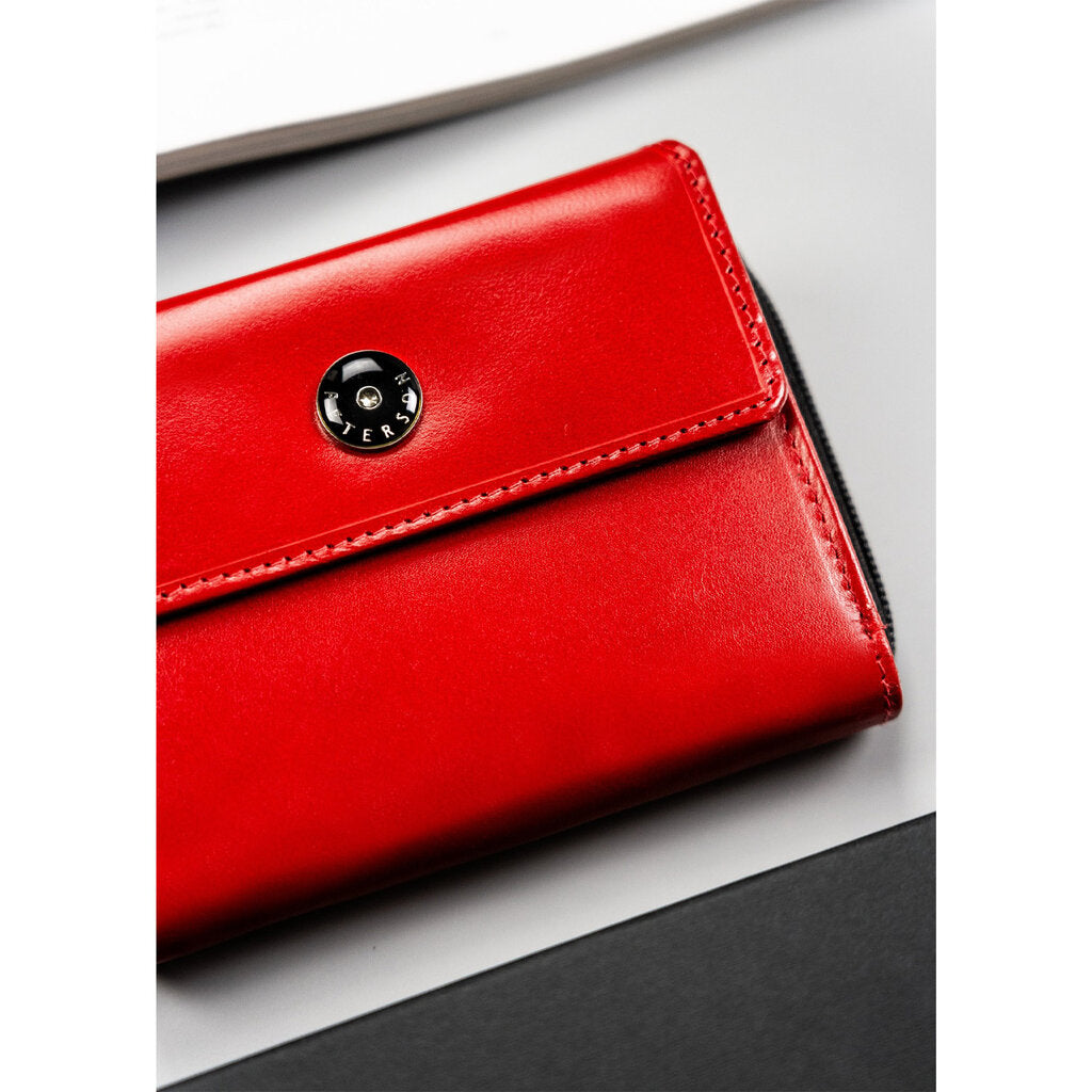 Sarkans sieviešu ādas maks ar lielu nodalījumu monētām - Peterson D4