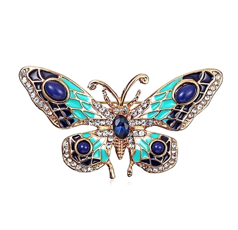 Retro stila tauriņa piespraude ar mākslīgajiem akmentiņiem