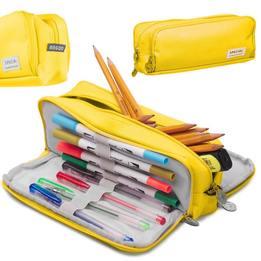 Ietilpīgs zīmuļu maciņš J8, dzeltens