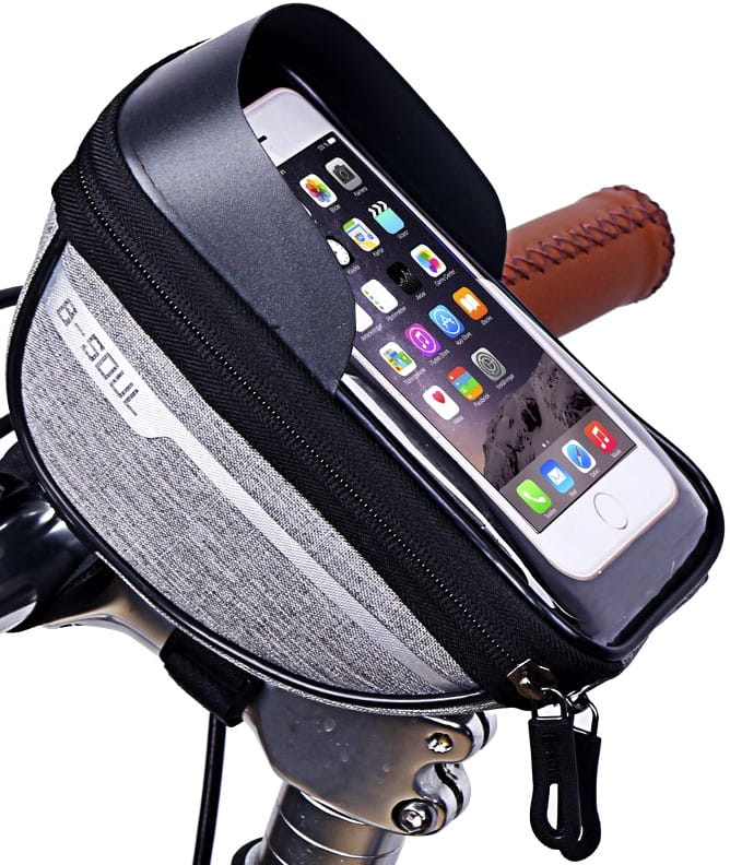 Ūdensizturīga velosipēda soma ar telefona turētāju.