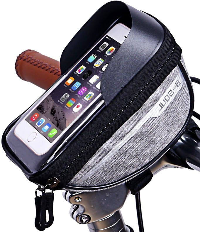 Ūdensizturīga velosipēda soma ar telefona turētāju.