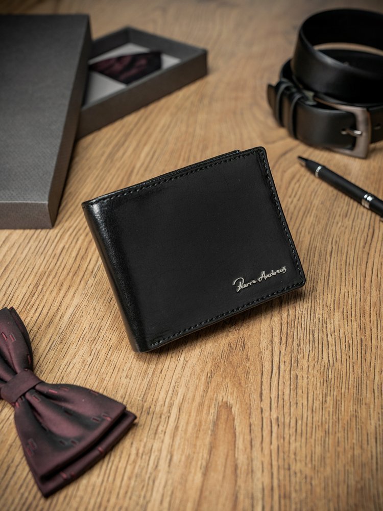 Vīriešu ādas maks Pierre Andreus ar RFID aizsardzību, melns S479