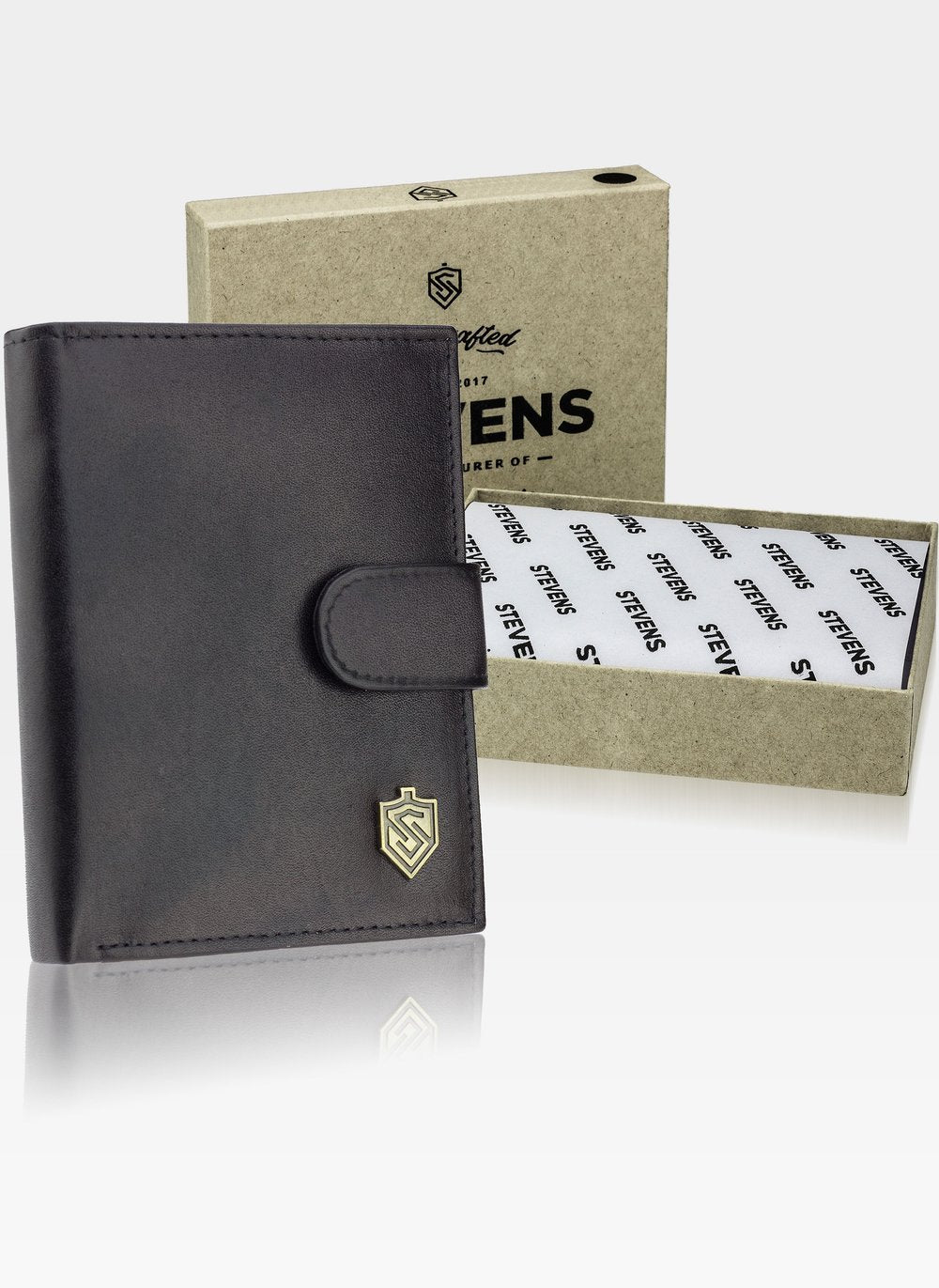 Vīriešu ādas maks STEVENS ar RFID aizsardzību, melns S196