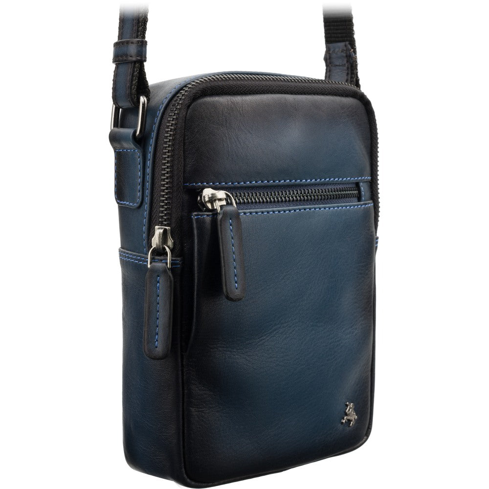 Vīriešu ādas plecu soma, Visconti AT-43, zila