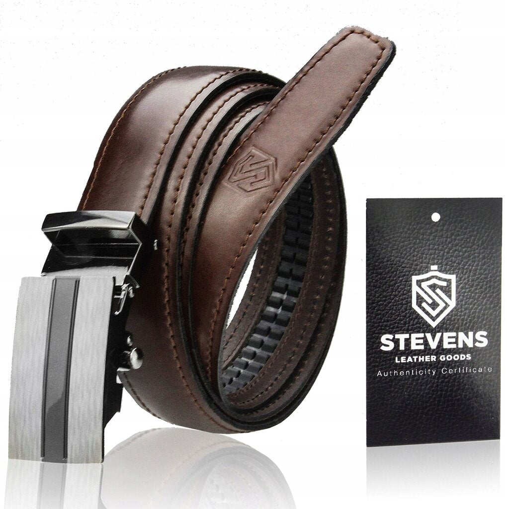Vīriešu ādas josta Stevens ar automātisko sprādzi, brūna D29