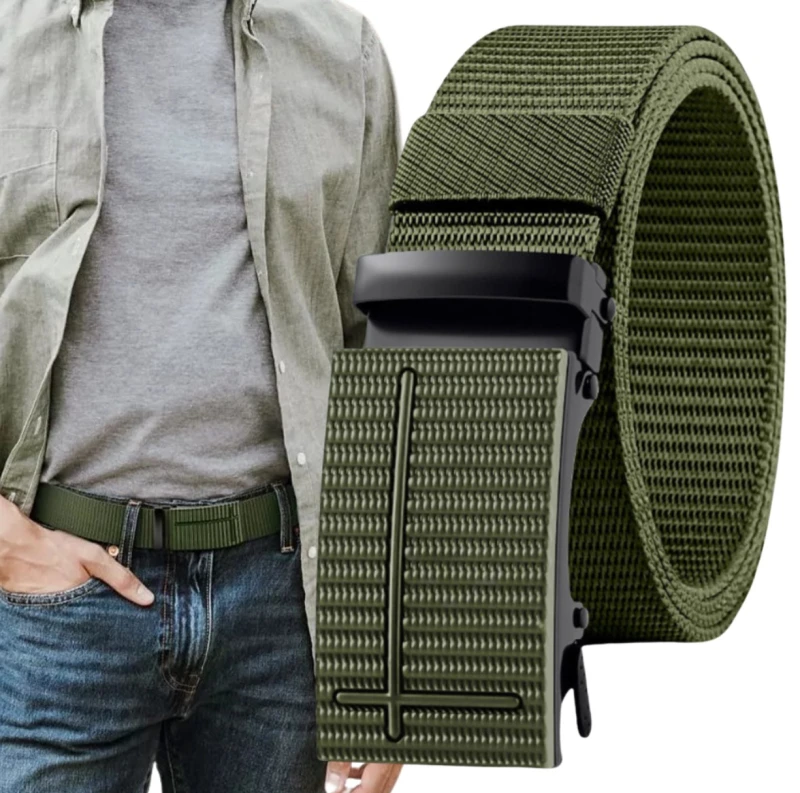 Zaļa vīriešu elastīgā josta ar automātisko bikšu sprādzi D2