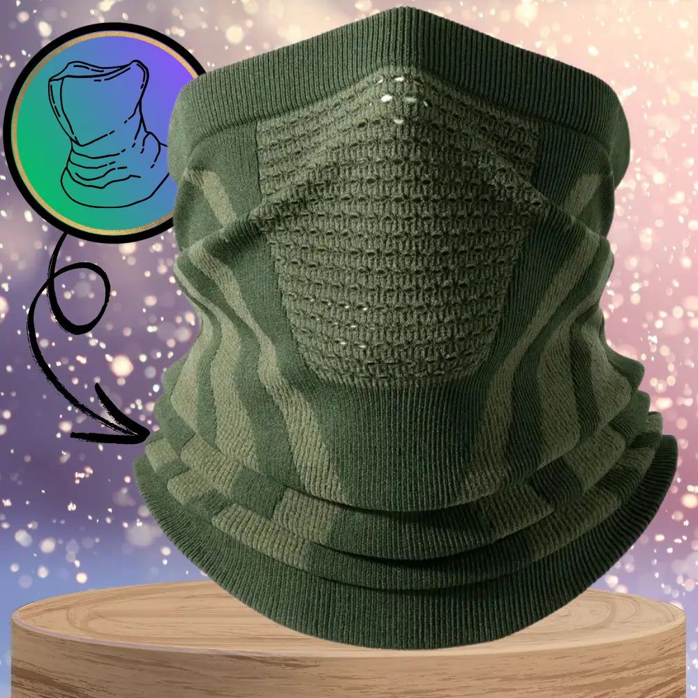 Zaļš ziemas kakla sildītājs un maska