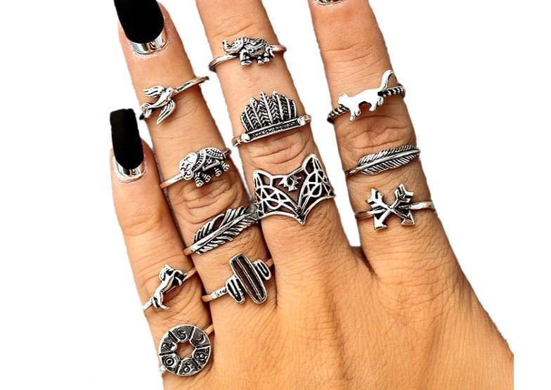 Gredzenu komplekts 12 gab., sudraba krāsā