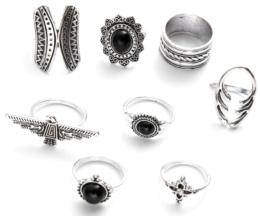 Gredzenu komplekts 8 gab., sudraba krāsā