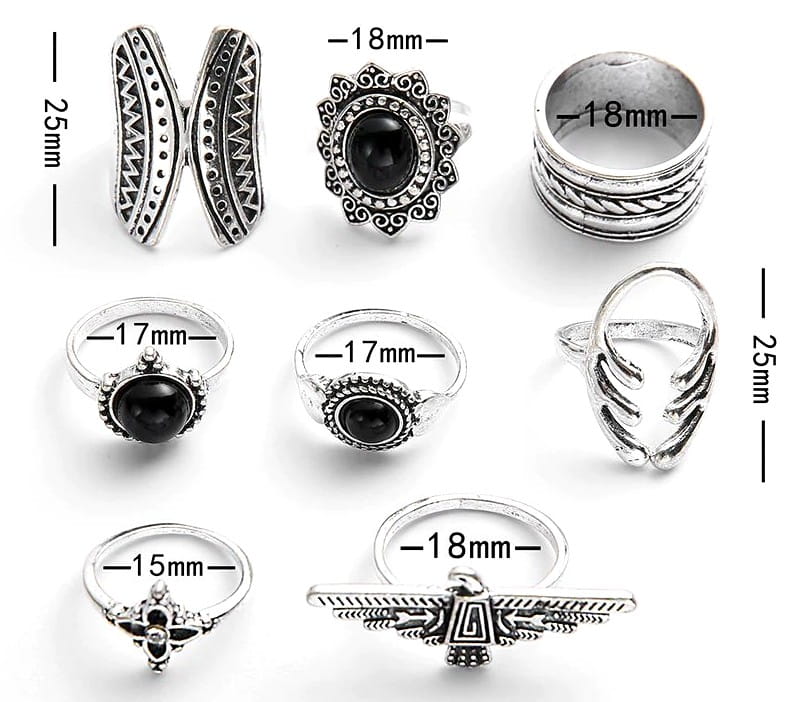 Gredzenu komplekts 8 gab., sudraba krāsā