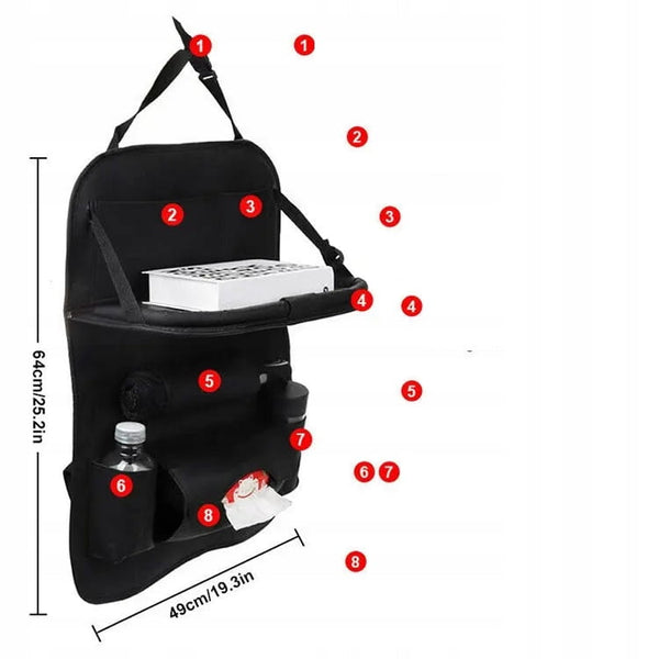 Automašīnas organizators, bērnu galds ar planšetdatoru un krūzīšu turētāju