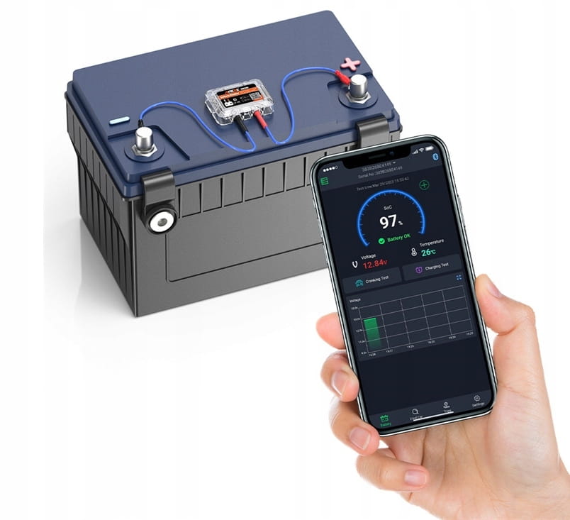 Akumulatora un ģeneratora testeris ar GPS, Android, iOS